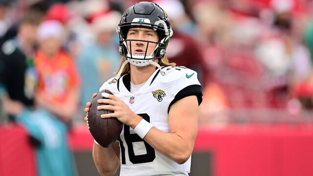 TAMPA, FLORIDA - DECEMBER 24: Trevor Lawrence #16 of the Jacksonville Jaguars warms up prior to the game against the Tampa Bay Buccaneers at Raymond James Stadium on December 24, 2023 in Tampa, Florida.