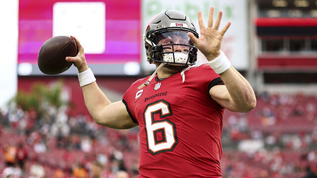 TAMPA, FL - DECEMBER 24: Baker Mayfield #6 of the Tampa Bay Buccaneers warms up prior to an NFL football game against the Jacksonville Jaguars at Raymond James Stadium on December 24, 2023 in Tampa, Florida.
