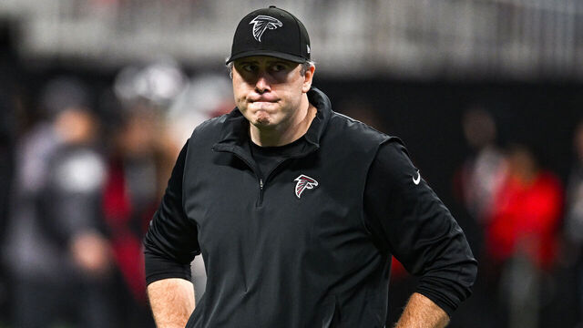 ATLANTA, GA DECEMBER 24: Atlanta head coach Arthur Smith reacts prior to the start of the NFL game between the Indianapolis Colts and the Atlanta Falcons on December 24th, 2023 at Mercedes-Benz Stadium in Atlanta, GA.