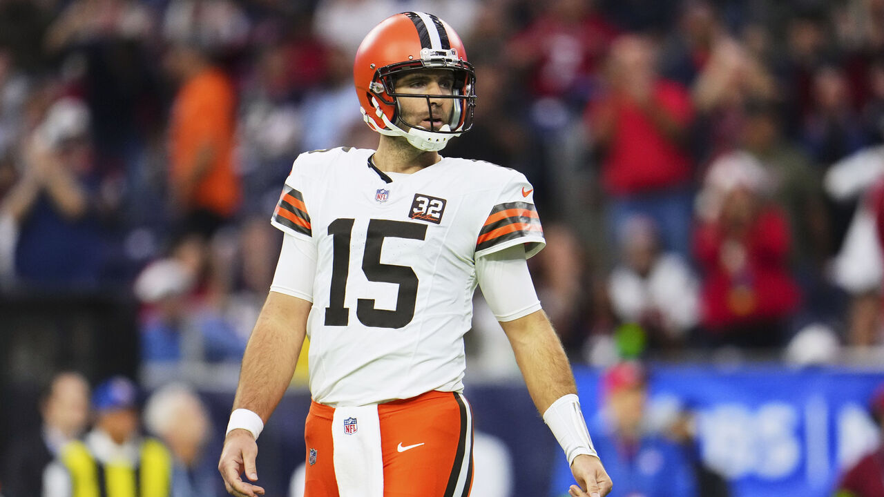 HOUSTON, TX - DECEMBER 24: Joe Flacco #15 of the Cleveland Browns looks towards the sideline against the Houston Texans during the first half at NRG Stadium on December 24, 2023 in Houston, Texas.