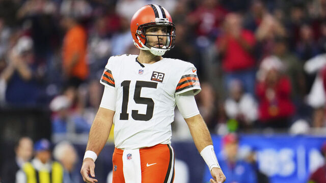 HOUSTON, TX - DECEMBER 24: Joe Flacco #15 of the Cleveland Browns looks towards the sideline against the Houston Texans during the first half at NRG Stadium on December 24, 2023 in Houston, Texas.