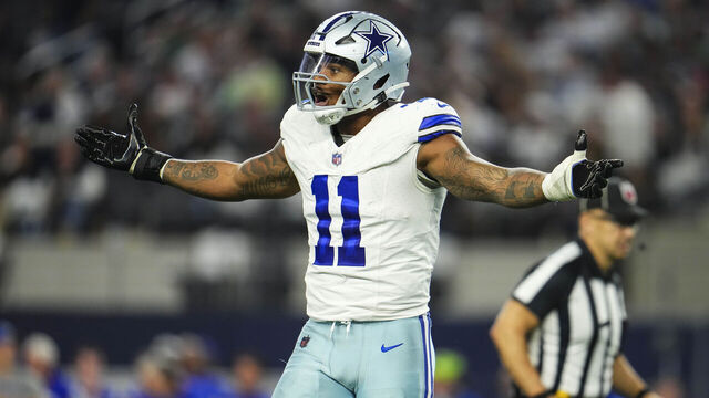 ARLINGTON, TX - NOVEMBER 30: Micah Parsons #11 of the Dallas Cowboys reacts during an NFL football game against the Seattle Seahawks at AT&T Stadium on November 30, 2023 in Arlington, Texas.