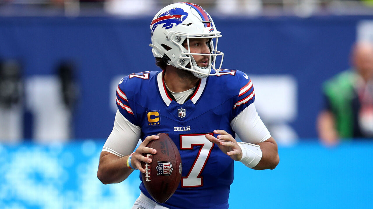 Buffalo Bills Josh Allen during the NFL international match at the Tottenham Hotspur Stadium, London. Picture date: Sunday October 8, 2023.