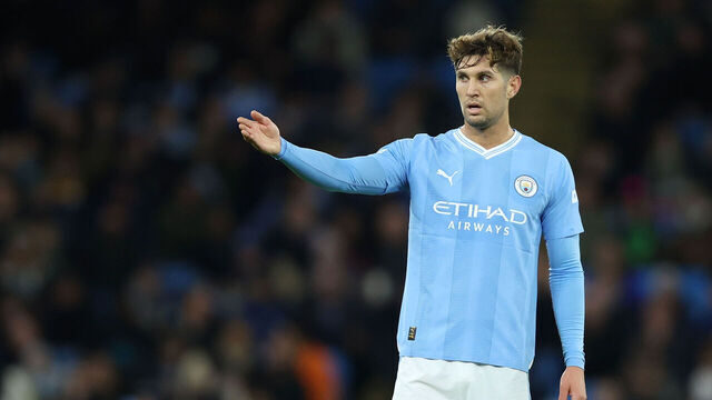 MANCHESTER, ENGLAND - NOVEMBER 7: John Stones of Manchester City pointing during the UEFA Champions League match between Manchester City and BSC Young Boys at Etihad Stadium on November 7, 2023 in Manchester, United Kingdom.