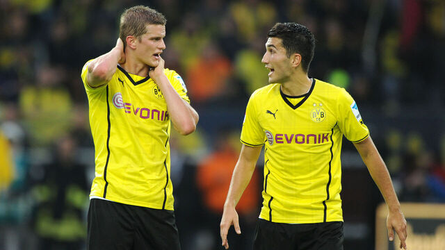 (GERMANY OUT) Fussball, Saison 2013-2014, 1. Bundesliga, 5. Spieltag, Borussia Dortmund - Hamburger SV 6-2, Sven Bender (Borussia Dortmund), li., und Nuri Sahin (Borussia Dortmund)