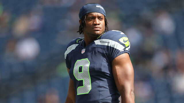 SEATTLE, WASHINGTON - SEPTEMBER 10: Kenneth Walker III #9 of the Seattle Seahawks looks on during warmups prior to the game against the Los Angeles Rams at Lumen Field on September 10, 2023 in Seattle, Washington.