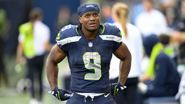 SEATTLE, WASHINGTON - SEPTEMBER 10: Kenneth Walker III #9 of the Seattle Seahawks looks on during the game against the Los Angeles Rams at Lumen Field on September 10, 2023 in Seattle, Washington. The Los Angeles Rams won 30-13.