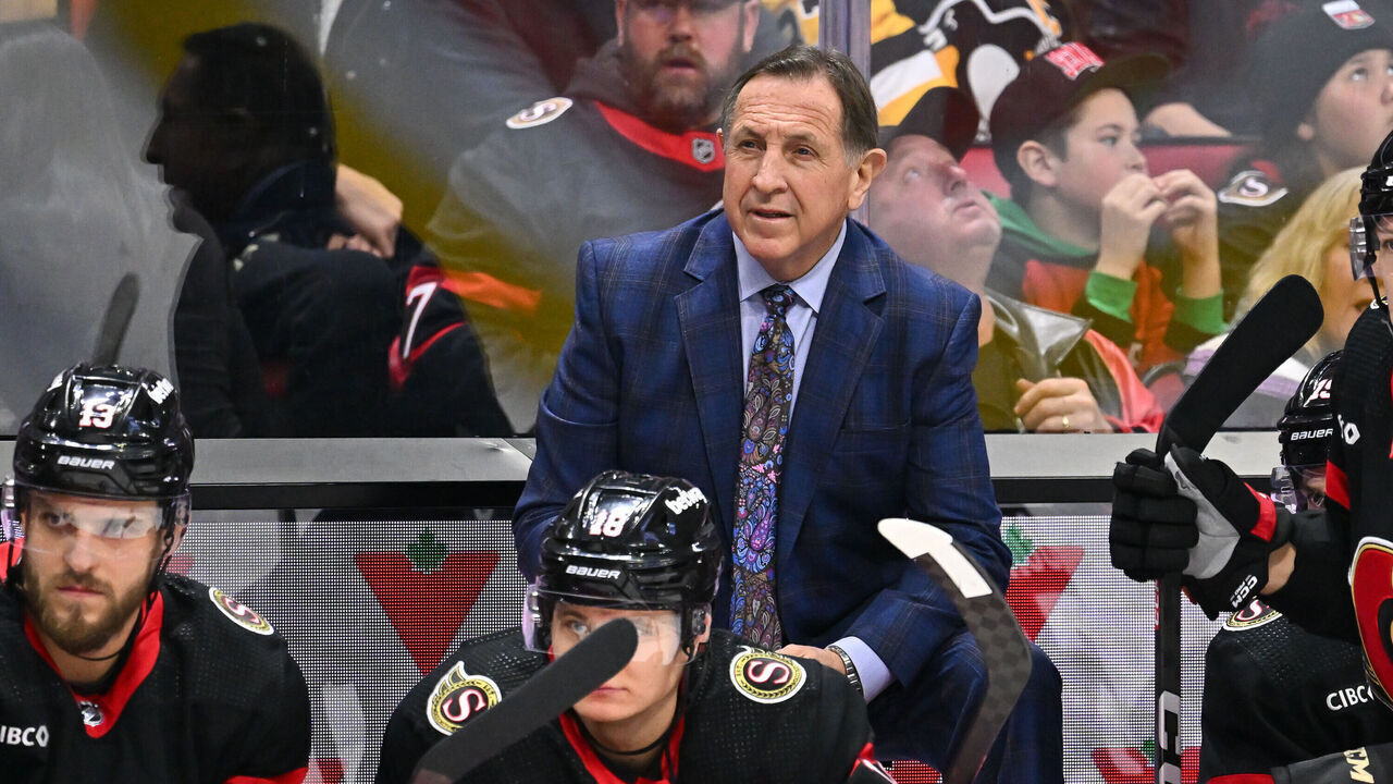OTTAWA, CANADA - DECEMBER 23: Interim head coach Jacques Martin of the Ottawa Senators handles bench duties during the first period against the Pittsburgh Penguins at Canadian Tire Centre on December 23, 2023 in Ottawa, Ontario, Canada. The Ottawa Senators defeated the Pittsburgh Penguins 5-4 in overtime.