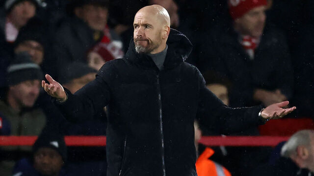 Manchester United's Dutch manager Erik ten Hag gestures on the touchline during the English Premier League football match between Nottingham Forest and Manchester United at The City Ground in Nottingham, central England, on December 30, 2023.