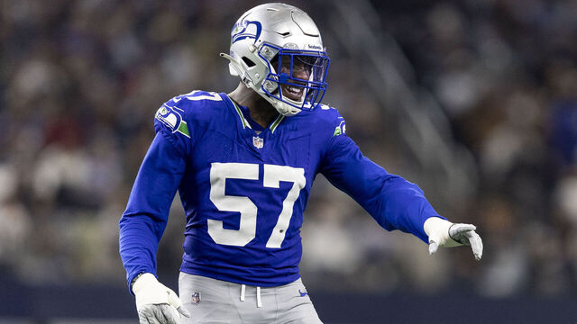 ARLINGTON, TEXAS - NOVEMBER 30: Frank Clark #57 of the Seattle Seahawks reacts during an NFL football game between the Dallas Cowboys and the Seattle Seahawks at AT&T Stadium on November 30, 2023 in Arlington, Texas.