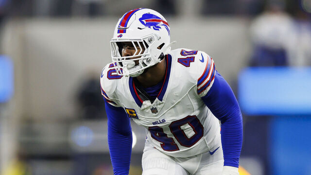INGLEWOOD, CA - DECEMBER 23: Von Miller #40 of the Buffalo Bills lines up to run around the edge during an NFL football game against the Los Angeles Chargers at SoFi Stadium on December 23, 2023 in Inglewood, California.