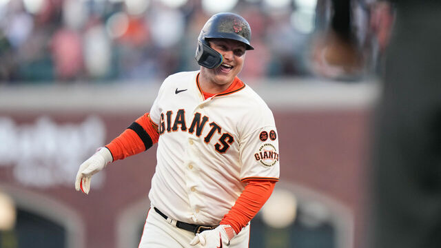 SAN FRANCISCO, CALIFORNIA - SEPTEMBER 10: Joc Pederson #23 of the San Francisco Giants hit a home run in a game against the Colorado Rockies at Oracle Park on September 10, 2023 in San Francisco, California.