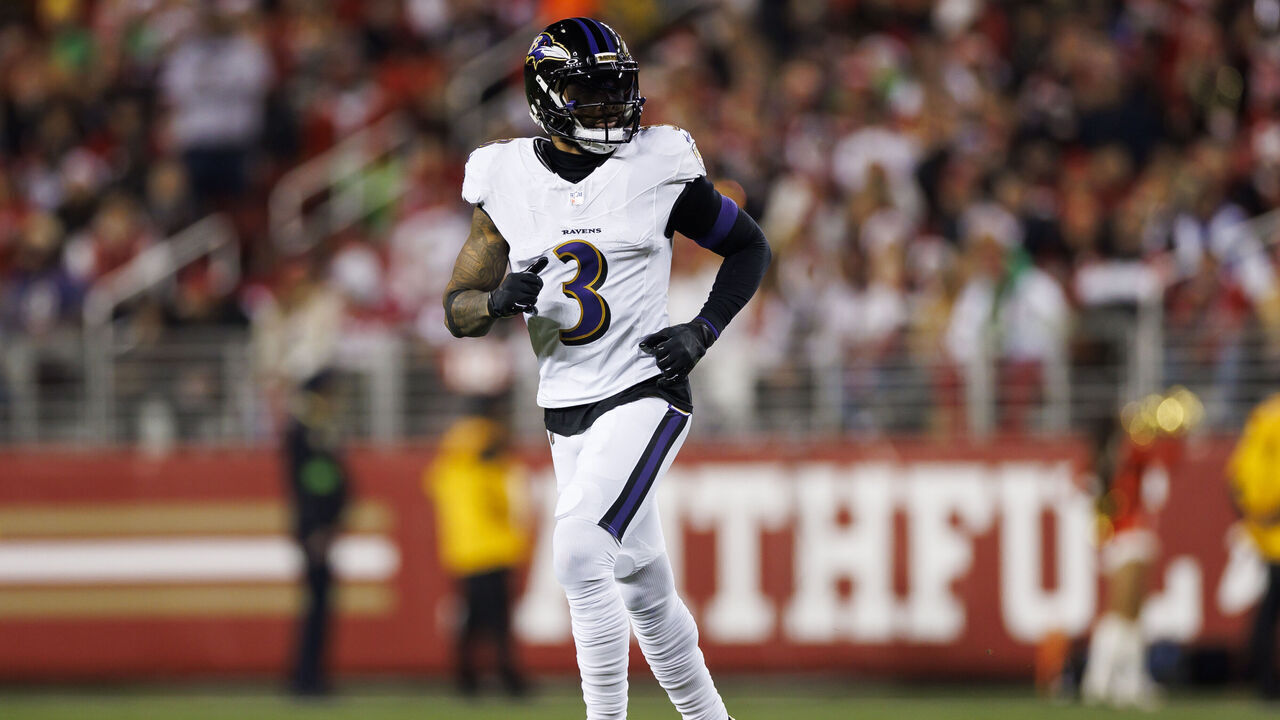 SANTA CLARA, CALIFORNIA - DECEMBER 25: Odell Beckham Jr. #3 of the Baltimore Ravens lines up to run a route during an NFL football game against the San Francisco 49ers at Levi's Stadium on December 25, 2023 in Santa Clara, California.