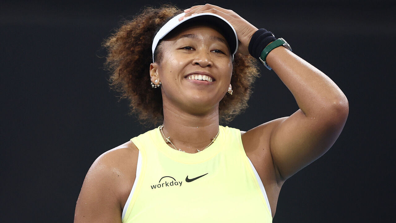 BRISBANE, AUSTRALIA - JANUARY 01: Naomi Osaka of Japan celebrates winning against Tamara Korpatsch of Germany during day two of the 2024 Brisbane International at Queensland Tennis Centre on January 01, 2024 in Brisbane, Australia.