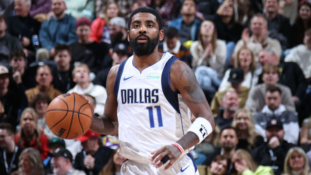 SALT LAKE CITY, UT - JANUARY 1: Kyrie Irving #11 of the Dallas Mavericks dribbles the ball during the game against the Utah Jazz on January 1, 2024 at vivint.SmartHome Arena in Salt Lake City, Utah. Mandatory Copyright Notice: Copyright 2024 NBAE