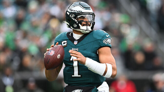 PHILADELPHIA, PA - DECEMBER 31: Jalen Hurts #1 of the Philadelphia Eagles looks to throw the football during the first half against the Arizona Cardinals at Lincoln Financial Field on December 31, 2023 in Philadelphia, Pennsylvania.