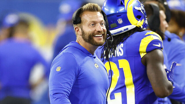 INGLEWOOD, CALIFORNIA - AUGUST 12: Sean McVay of the Los Angeles Rams during a preseason game at SoFi Stadium on August 12, 2023 in Inglewood, California.