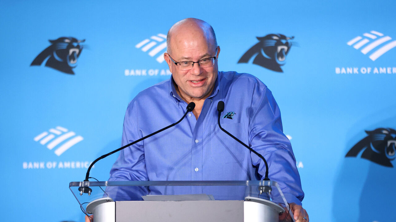 CHARLOTTE, NORTH CAROLINA - JANUARY 31: Carolina Panthers owner David Tepper speaks during the Carolina Panthers head coach introduction at Bank of America Stadium on January 31, 2023 in Charlotte, North Carolina. Tepper introduced Frank Reich as the new head coach of the Carolina Panthers.