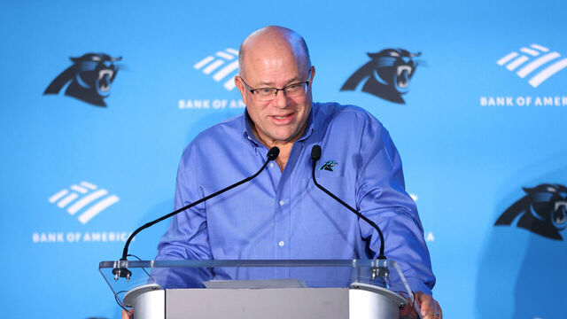 CHARLOTTE, NORTH CAROLINA - JANUARY 31: Carolina Panthers owner David Tepper speaks during the Carolina Panthers head coach introduction at Bank of America Stadium on January 31, 2023 in Charlotte, North Carolina. Tepper introduced Frank Reich as the new head coach of the Carolina Panthers.