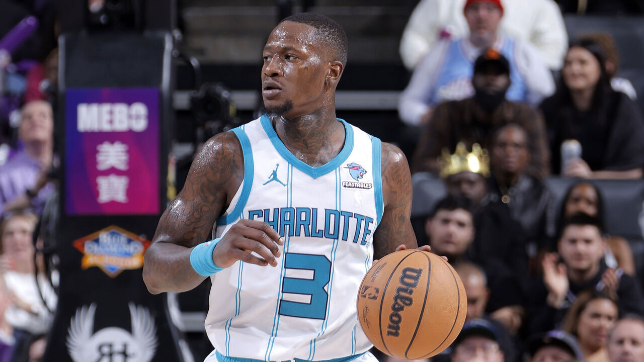 SACRAMENTO, CA - JANUARY 2: Terry Rozier #3 of the Charlotte Hornets dribbles the ball during the game against the Sacramento Kings on January 2, 2024 at Golden 1 Center in Sacramento, California. Mandatory Copyright Notice: Copyright 2024 NBAE