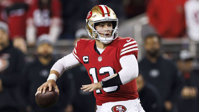 SANTA CLARA, CALIFORNIA - DECEMBER 25: Brock Purdy #13 of the San Francisco 49ers rolls out and looks to throw a pass during an NFL football game against the Baltimore Ravens at Levi's Stadium on December 25, 2023 in Santa Clara, California.
