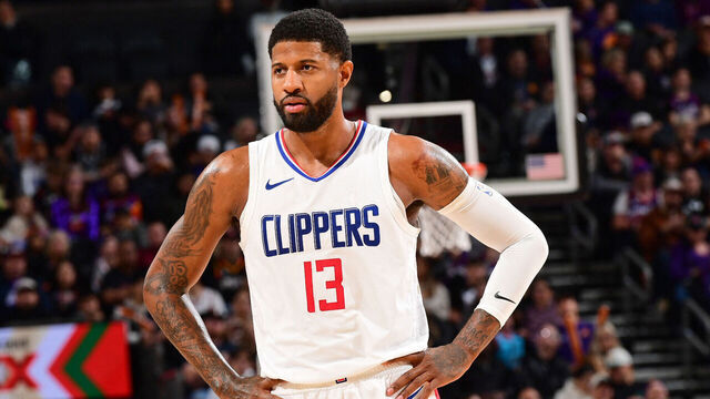 PHOENIX, AZ - JANUARY 3: Paul George #13 of the LA Clippers looks on during the game against the Phoenix Suns on January 3, 2024 at Footprint Center in Phoenix, Arizona. Mandatory Copyright Notice: Copyright 2024 NBAE
