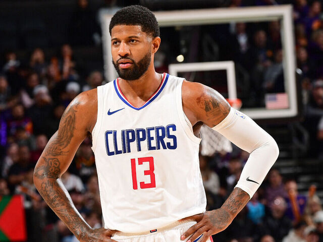 PHOENIX, AZ - JANUARY 3: Paul George #13 of the LA Clippers looks on during the game against the Phoenix Suns on January 3, 2024 at Footprint Center in Phoenix, Arizona. Mandatory Copyright Notice: Copyright 2024 NBAE