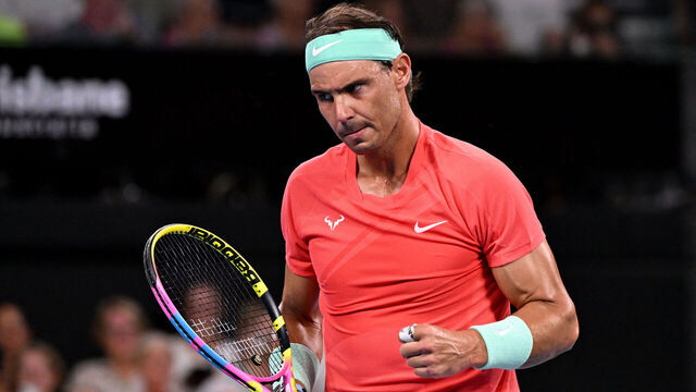 Spain's Rafael Nadal reacts during his men's singles match against Jason Kubler of Australia at the Brisbane International tennis tournament in Brisbane on January 4, 2024