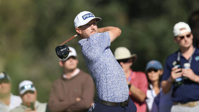 ST SIMONS ISLAND, GEORGIA - NOVEMBER 19: Mackenzie Hughes of Canada hits a tee shot on the ninth hole during the final round of The RSM Classic on the Seaside Course at Sea Island Resort on November 19, 2023 in St Simons Island, Georgia.