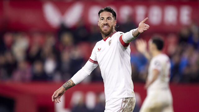 SEVILLE, SPAIN - JANUARY 04: Sergio Ramos of Sevilla FC reacts during the LaLiga EA Sports match between Sevilla FC and Athletic Bilbao at Estadio Ramon Sanchez Pizjuan on January 04, 2024 in Seville, Spain.