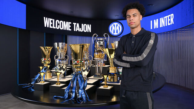 MILAN, ITALY - JANUARY 04: FC Internazionale unveil New Signing Tajon Buchanan at the Inter Head quarters on January 04, 2024 in Milan, Italy.
