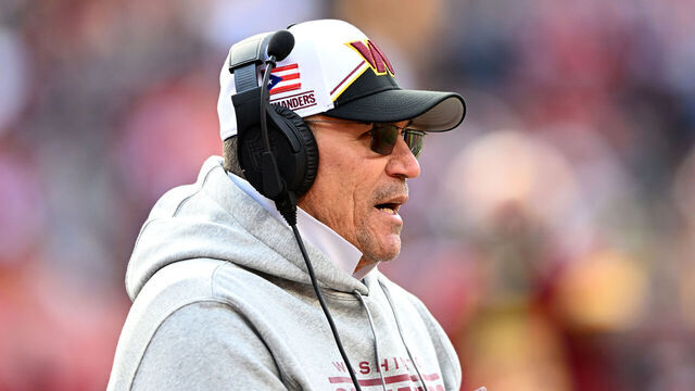 LANDOVER, MARYLAND - DECEMBER 31: Head coach Ron Rivera of the Washington Commanders looks on during the second half of a game against the San Francisco 49ers at FedExField on December 31, 2023 in Landover, Maryland.