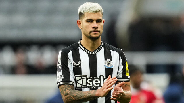 Newcastle United's Brazilian midfielder #39 Bruno Guimaraes applauds at the end of the English Premier League football match between Newcastle United and Nottingham Forest at St James' Park in Newcastle-upon-Tyne, north east England on December 26, 2023. Nottingham Forest wins 3 - 1 against Newcastle United.