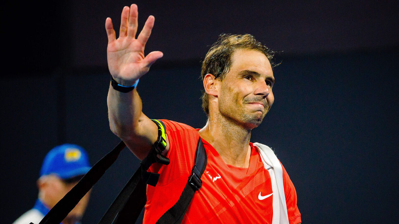 Spain's Rafael Nadal reacts as he leaves the court after his loss against Australia's Jordan Thompson at their men's singles match during the Brisbane International tennis tournament in Brisbane on January 5, 2024.