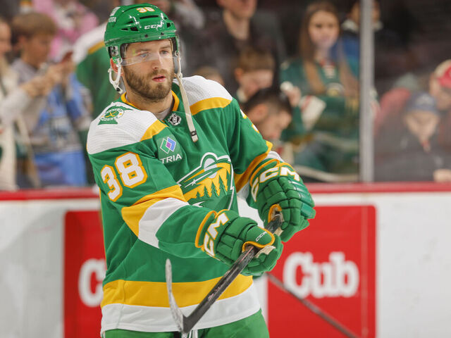 SAINT PAUL, MN - DECEMBER 27: Ryan Hartman #38 of the Minnesota Wild warms up prior to the game against the Detroit Red Wings at the Xcel Energy Center on December 27, 2023 in Saint Paul, Minnesota.