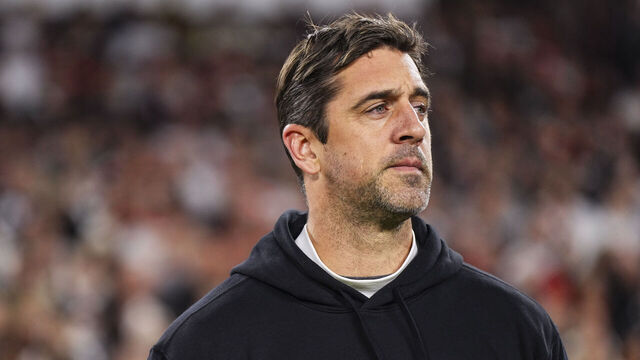 CLEVELAND, OH - DECEMBER 28: Aaron Rodgers #8 of the New York Jets looks on on from the sideline prior to an NFL football game against the Cleveland Browns at Cleveland Browns Stadium on December 28, 2023 in Cleveland, Ohio.