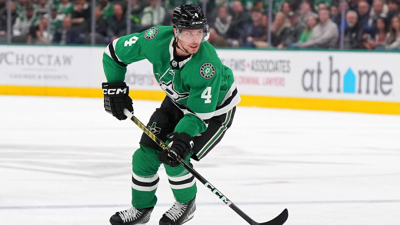 DALLAS, TEXAS - JANUARY 02: Miro Heiskanen #4 of the Dallas Stars skates with the puck during the first period against the Montreal Canadiens at American Airlines Center on January 02, 2024 in Dallas, Texas.