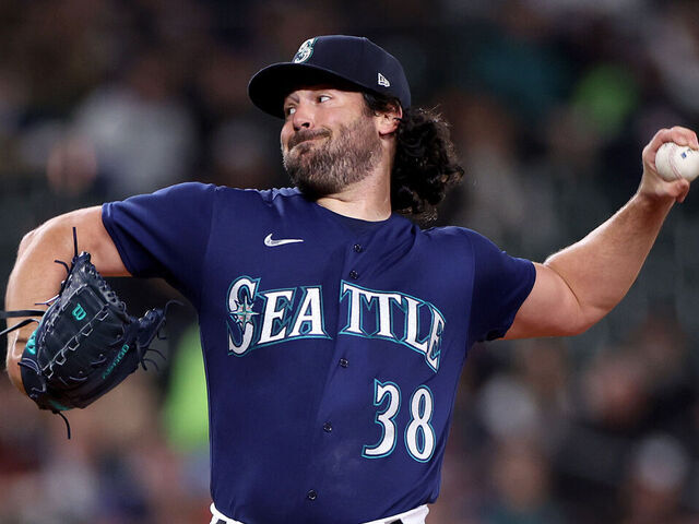 SEATTLE, WASHINGTON - MARCH 31: Robbie Ray #38 of the Seattle Mariners pitches during the first inning against the Cleveland Guardians at T-Mobile Park on March 31, 2023 in Seattle, Washington.