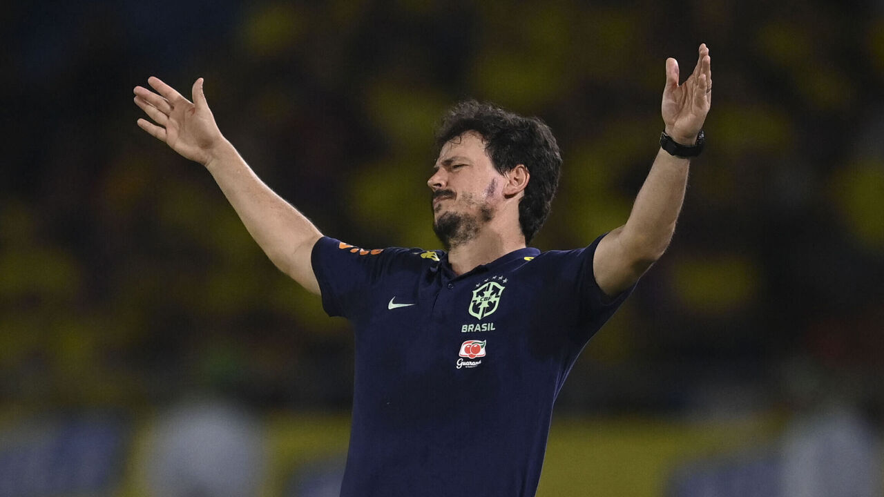 Brazil's coach Fernando Diniz reacts during the 2026 FIFA World Cup South American qualification football match between Colombia and Brazil at the Roberto Melendez Metropolitan Stadium in Barranquilla, Colombia, on November 16, 2023.