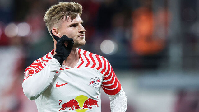 Leipzig's German forward #11 Timo Werner celebrates scoring the first goal during the German first division Bundesliga football match between RB Leipzig and FC Cologne in Leipzig, eastern Germany on October 28, 2023.
