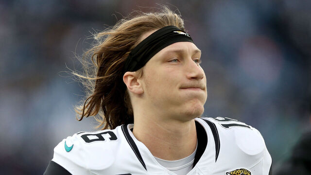 NASHVILLE, TENNESSEE - JANUARY 07: Trevor Lawrence #16 of the Jacksonville Jaguars runs off the field during halftime against the Tennessee Titans at Nissan Stadium on January 07, 2024 in Nashville, Tennessee.