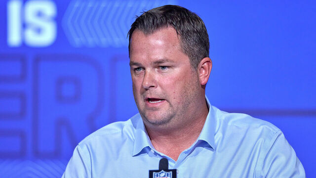 INDIANAPOLIS, IN - MARCH 02: Carolina Panthers general manager Scott Fitterer answers questions from the media during the NFL Scouting Combine on March 2, 2022, at the Indiana Convention Center in Indianapolis, IN.