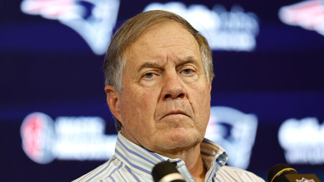FOXBOROUGH, MASSACHUSETTS - JANUARY 07: New England Patriots head coach Bill Belichick speaks during a press conference after a game against the New York Jets at Gillette Stadium on January 07, 2024 in Foxborough, Massachusetts.