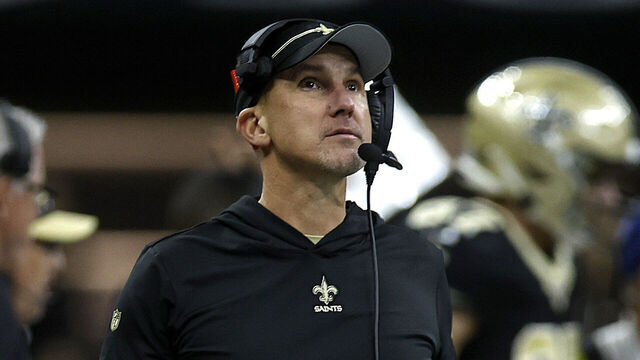 NEW ORLEANS, LOUISIANA - JANUARY 07: New Orleans Saints head coach Dennis Allen looks on in the first half at Caesars Superdome on January 07, 2024 in New Orleans, Louisiana.