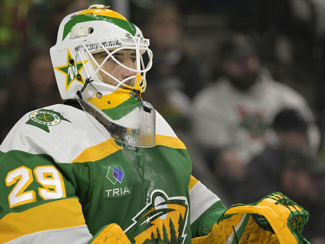 MINNEAPOLIS, MN - DECEMBER 03: Minnesota Wild goalie Marc-Andre Fleury (29) looks on during an NHL game between the Minnesota Wild and Chicago Blackhawks on December 3, 2023, at Xcel Energy Center in St. Paul, MN.