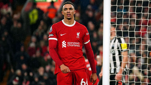Liverpool's Trent Alexander-Arnold reacts during the Premier League match at Anfield, Liverpool. Picture date: Monday January 1, 2024.