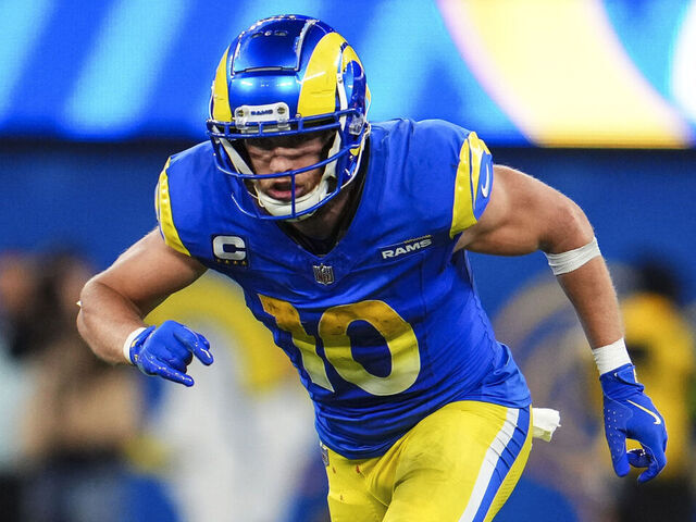 INGLEWOOD, CA - DECEMBER 21: Cooper Kupp #10 of the Los Angeles Rams runs a route during an NFL football game against the New Orleans Saints at SoFi Stadium on December 21, 2023 in Inglewood, California.