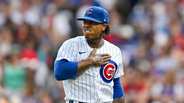 CHICAGO, ILLINOIS - JULY 15: Marcus Stroman #0 of the Chicago Cubs reacts in the fifth inning of the game against the Boston Red Sox at Wrigley Field on July 15, 2023 in Chicago, Illinois.