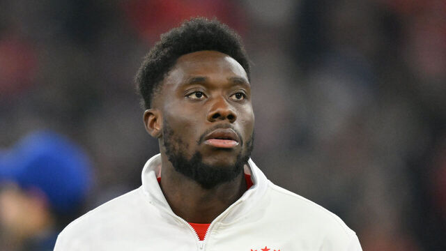 MUNICH, GERMANY - NOVEMBER 29: Alphonso Davies of FC Bayern München looks on during the UEFA Champions League match between FC Bayern München and F.C. Copenhagen at Allianz Arena on November 29, 2023 in Munich, Germany.