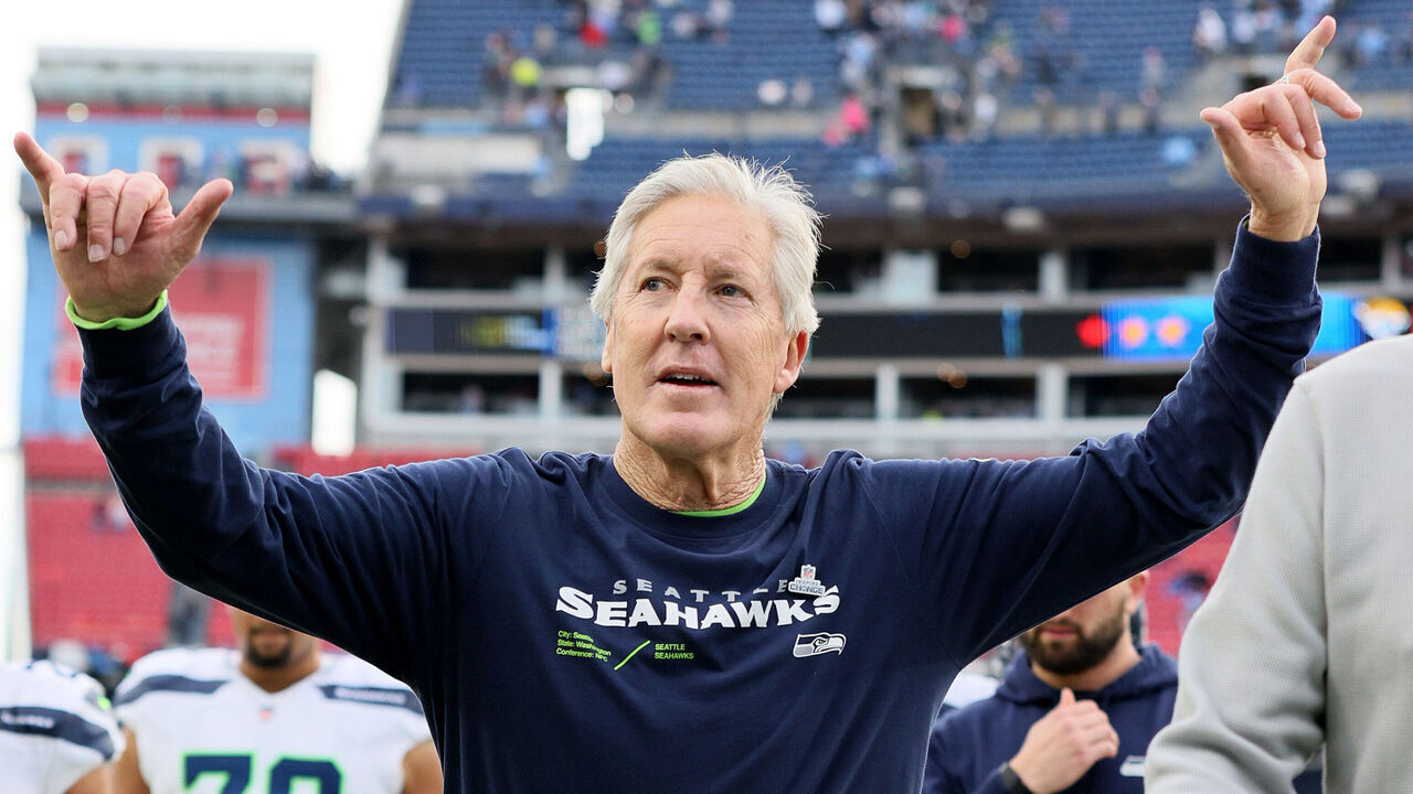 NASHVILLE, TENNESSEE - DECEMBER 24: Pete Carroll the head coach of the Seattle Seahawks after the win against the Tennessee Titans at Nissan Stadium on December 24, 2023 in Nashville, Tennessee.